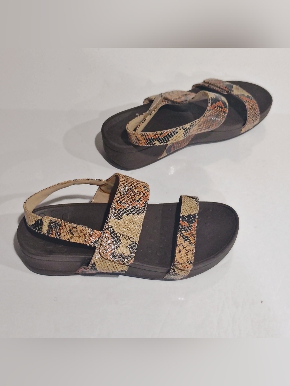 Vionic Women's Snake-Print Sandals - Brown/Tan/Black Size 9